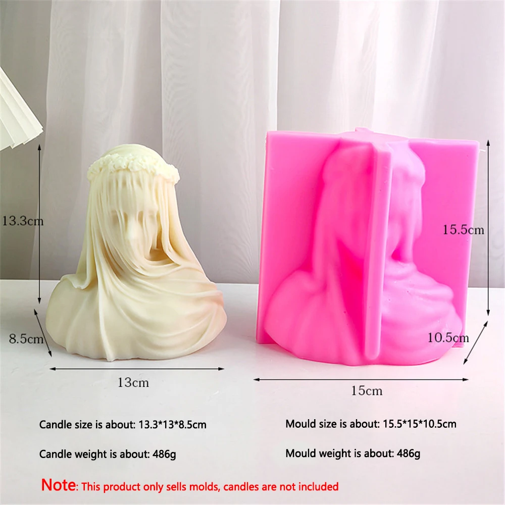 3D Bride Sculpture Lady Candle Silicone Mold Veiled Woman Body Bust Statue DIY Handmade Figure Face Wax Molds Home Decor Crafts