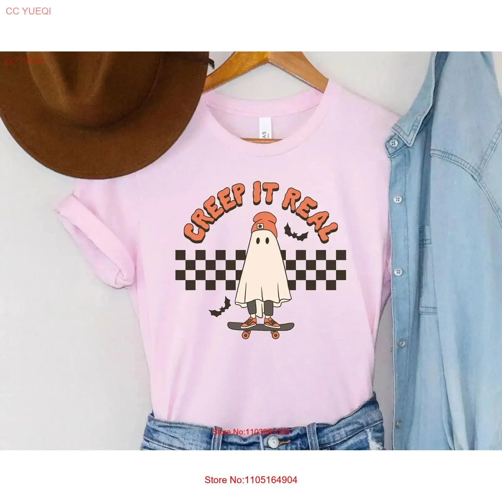 

Creep it Real GhosT футболка ретро Хэллоуин милый винтажный шахматный скейтборд винтажный стираный топ унисекс для повседневной носки
