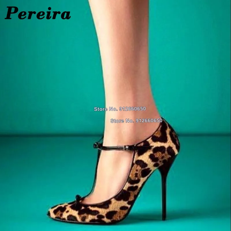 Pereira Solid Bow Knot T-strap Pumps for Women Pointed Toe Buckle Strap Block Heel Wedding Shoes Thin High Heel Shoes on Heels