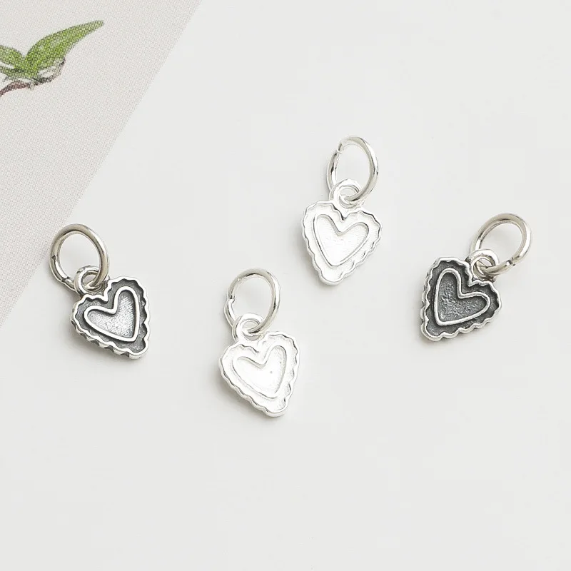 1pc 925 Sterling Silver Wave Edge Heart Jewelry Pendants 8.7x6.6mm Women/Men Necklace Bracelets Silver Charms DIY Fancy Artworks