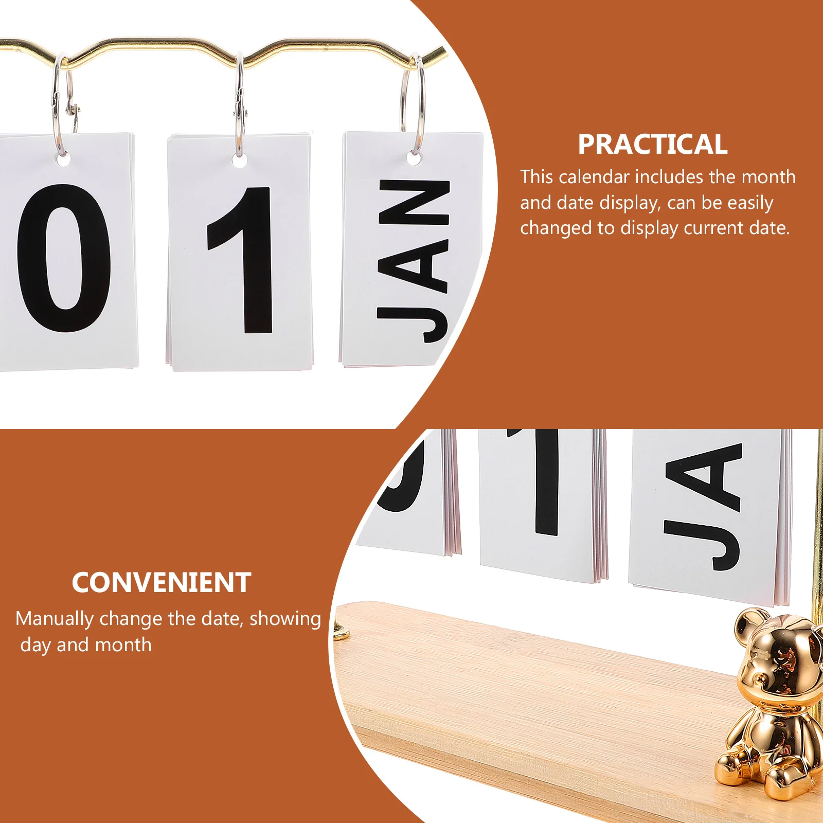 تقويم مكتبي دائم خشبي، تصميم قلاب، قابل لإعادة الاستخدام، عرض التاريخ السنوي، ملحقات الطاولة الإبداعية، ديكور المكتب المنزلي #1
