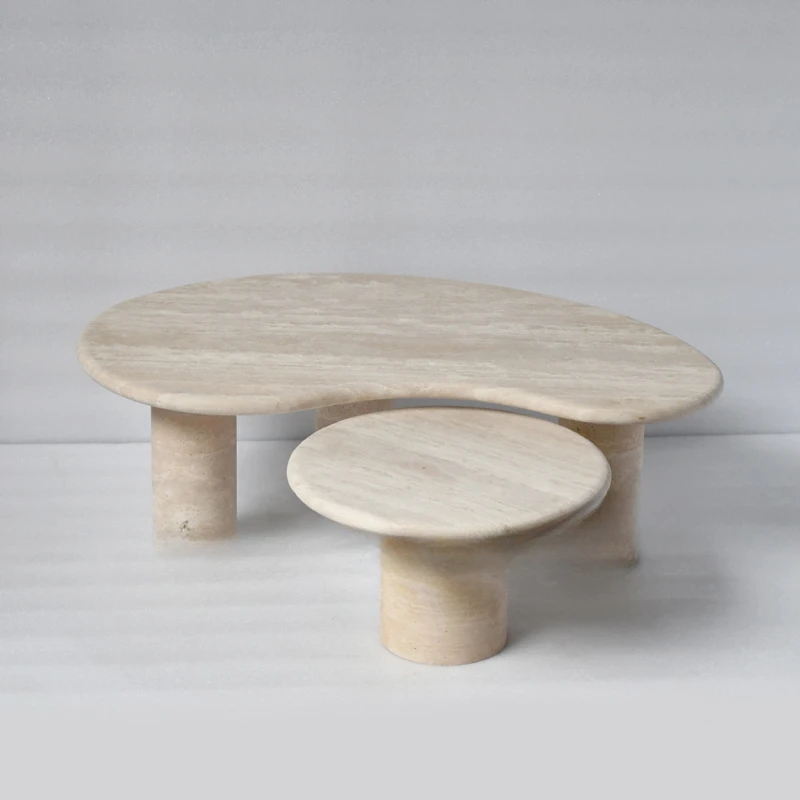 طاولة قهوة مستديرة فرنسية حديثة من الحجر الجيري مصممة لغرفة المعيشة المنزلية وطاولة قهوة بسيطة