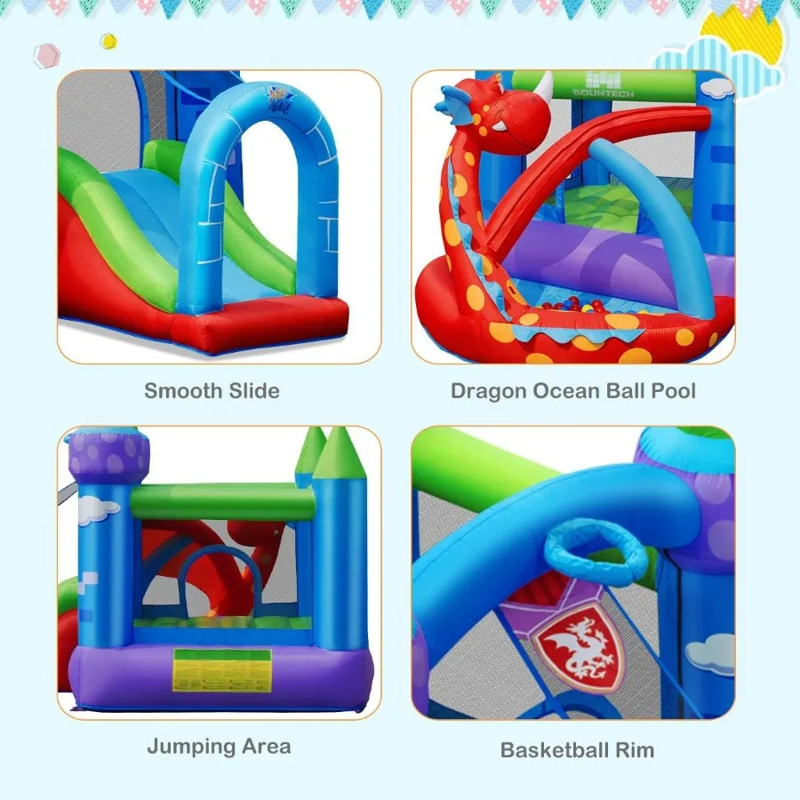 Casa inflable de rebote, casa hinchable de dragón para niños, fiesta interior al aire libre con zona de salto, llanta de baloncesto, castillo de salto para niños pequeños