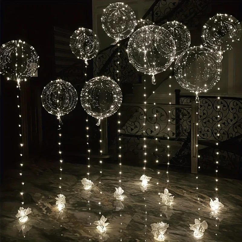 5 Sets LED Leuchtballons 20 Zoll Transparente Leuchtende Bobo-Ballons mit 3M Lichterketten für Party, Hochzeit, Geburtstag, Weihnachtsdekoration