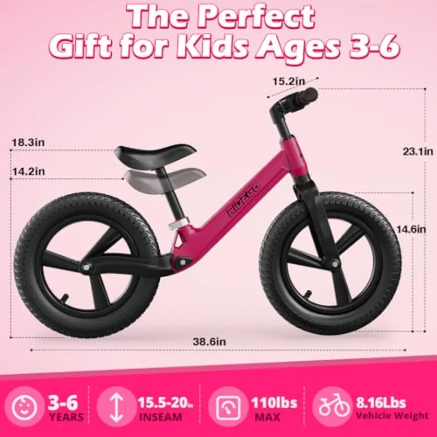 14 Inch Balance Bike for 3-6 Years Old Lightweight Ride-on Toy with Adjustable Seat Air Rubber Tires Blue Birthday Gift