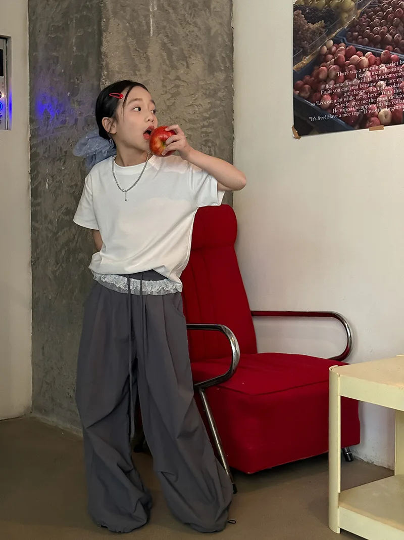 

Baby Girl Autumn and Spring Lace Loose Quick Drying Wide Leg Pants Lazy Style Kids Fashion and All-match Pants