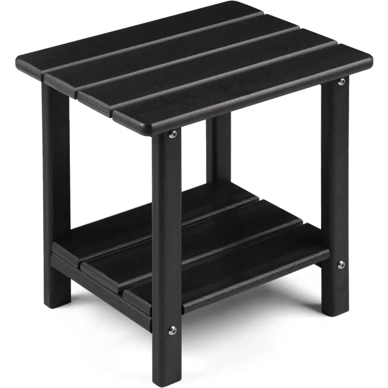 

Outdoor Side Table, 2-Tier Sturdy Patio End Table Weather Resistant, 16.5" Solid Side Table for Patio, Pool, Porch (Black)