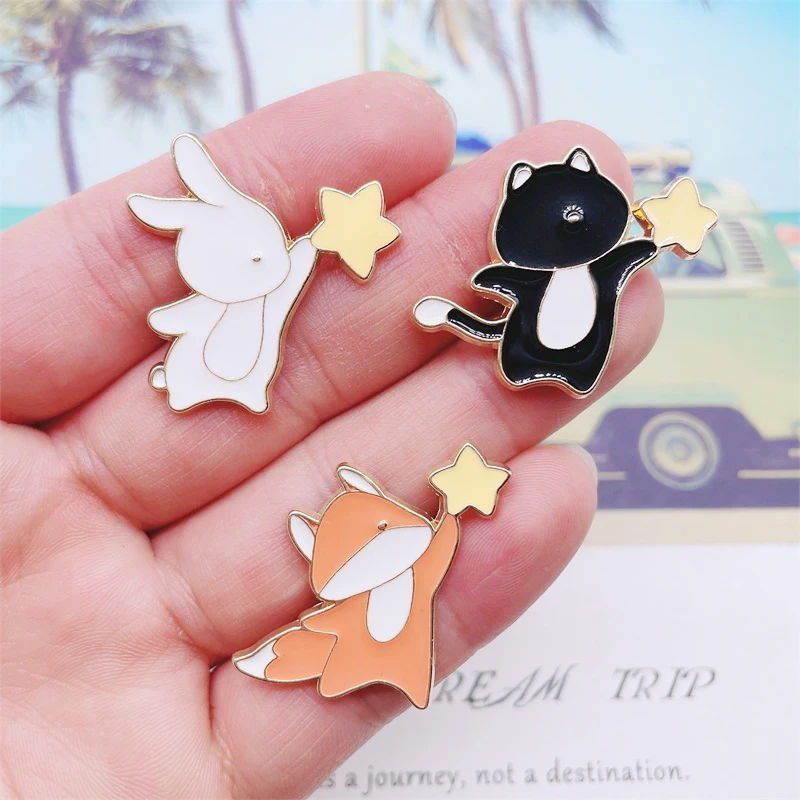 Cartoon Cute Animals Stars Enamel Pins Cats Fox Rabbit Alloy Pins Badges Sweet Clothes Accessories Fashion Jewelry Gifts