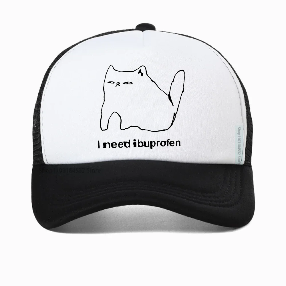 I Need Ibuprofen Funny Cat Breathable Baseball Cap Tennis Skate mesh Trucker Hat Summer Adjustable Men women snapback hats