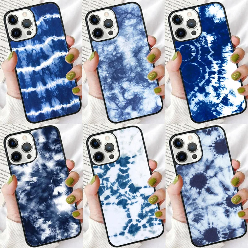 Shibori indigo Tie Dye Phone Case For iPhone 16 15 14 plus XR XS 11 12 13 Pro max Soft Bumper Shell Cover coque