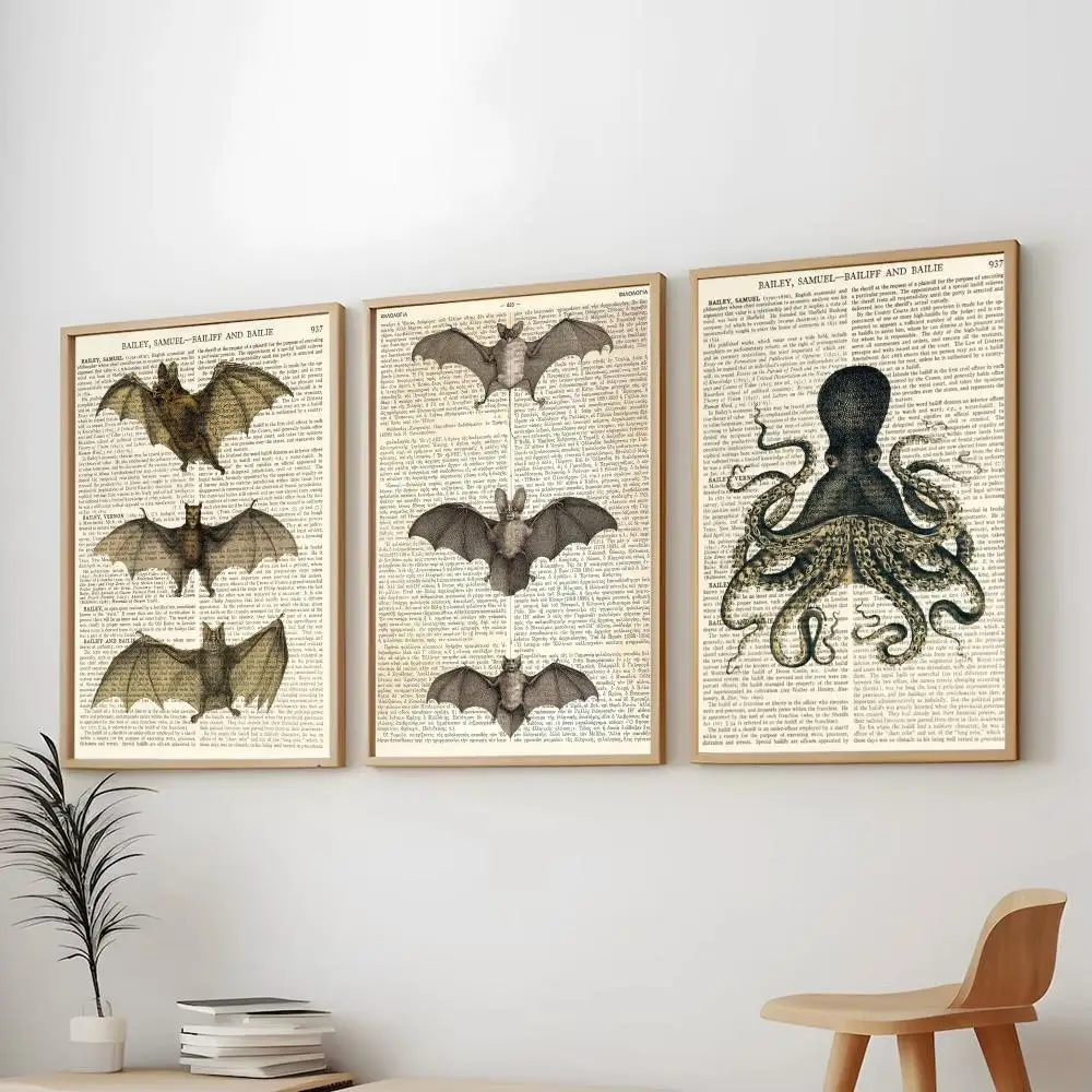 Bat Skeleton Dark Gothic Odd Scary halloween Painting Calligraphy Modern Aesthetic Wall Art Print Trendy Bedroom Home Decor Gift