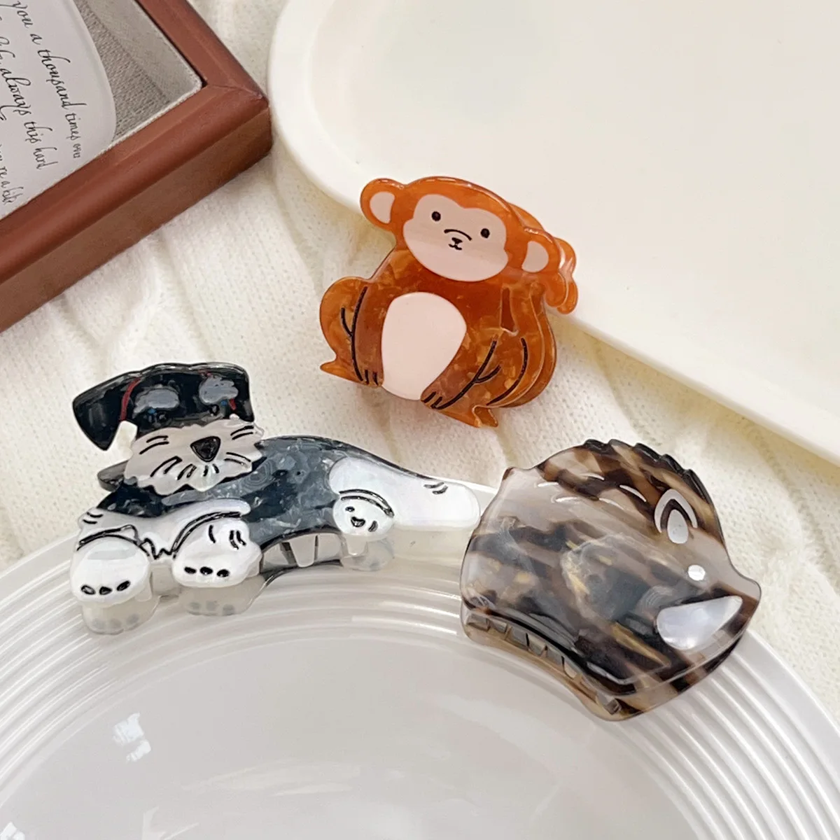 Cute hair claw clip Animal hair claws Puppy hair claws Schnauzer hair claws Monkey hair clip Accessories for women