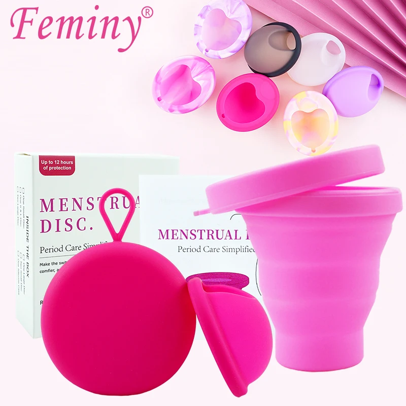 Period Disk Reusable Female Medical Silicone High/Low Cervix Menstrual Disc with Sterilizer and Case Kit Set Menstruation Cup