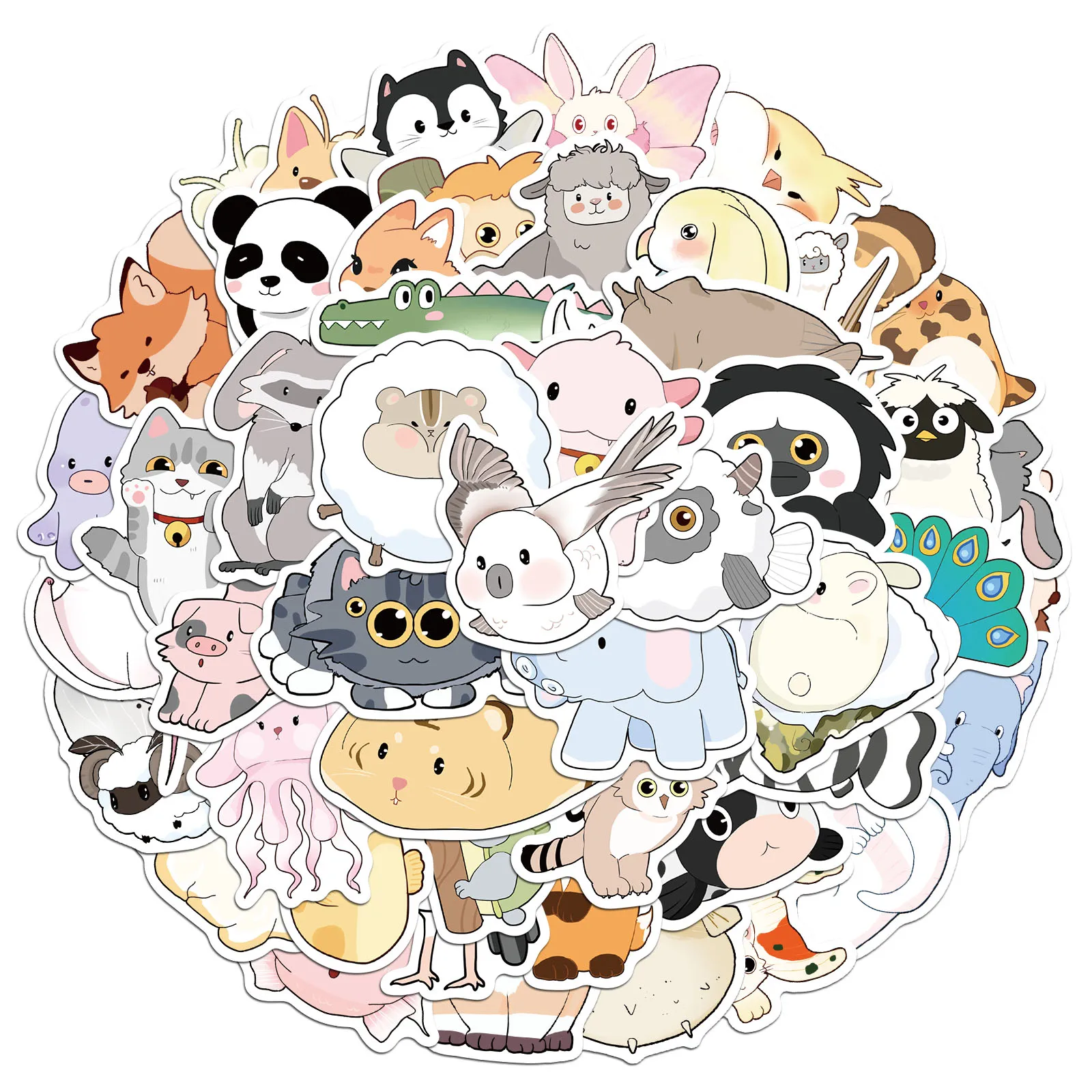 50PCS Cute Animal Stickers Exquisite Handbooks Material Phone Cases Laptop Suitcases Water Cups Waterproof Stickers