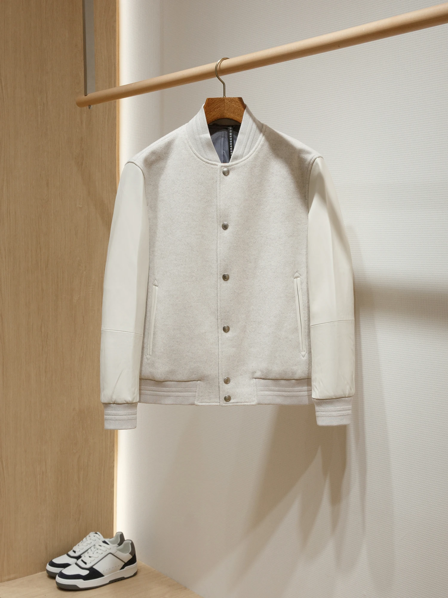 

Men's Casual Baseball Collar Leather Woolen Coat Stand Fit Faion Urban Sle Autumn Winter Long Sve Regular Length