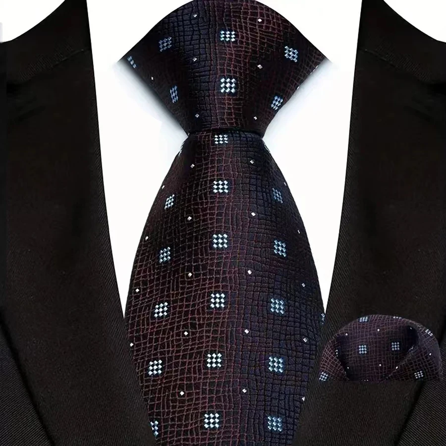 البني البحرية الرجال التعادل شريط بيزلي الأزهار جيب مربع مجموعات رسمية المنسوجة مفيد ربطات العنق الأعمال حفل زفاف مصمم الهدايا