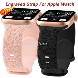 Correa con grabado de calavera para Apple Watch, pulsera deportiva de silicona para iWatch Series 8, 9, 7, 65, SE, Ultra 2, 49mm, 45, 44, 40, 41, 42, 38mm