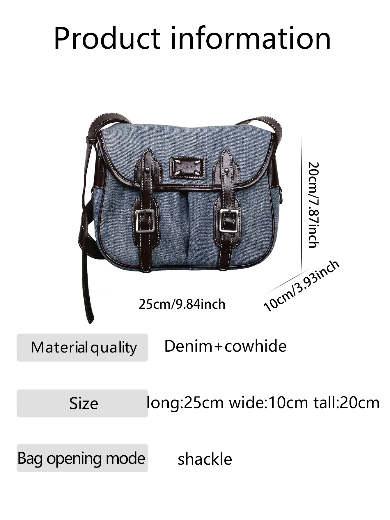 Fashion new ladies one-shoulder diagonal bag 2026 lightweight retro denim with cowhide postman bag female American style leather