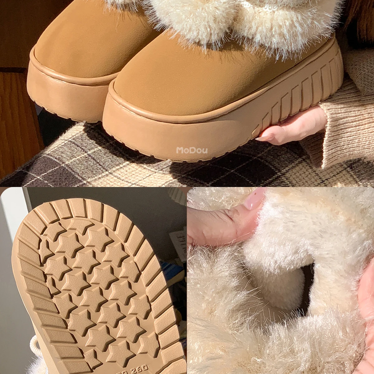 Zapatillas De Algodón Cálidas Para El Hogar De Invierno Para Mujer Con Tacón, Botas De Nieve Altas De Felpa Para Exteriores_voghion.com