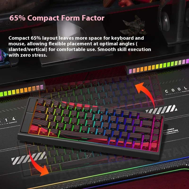 Keyboard Gaming Langtu MC68 dengan Sakelar Magnetik 8KHz, Layout 65%, Keycaps PBT, Sensor Hall RGB, Keyboard Ergonomis untuk FPS dan E-Sports PC