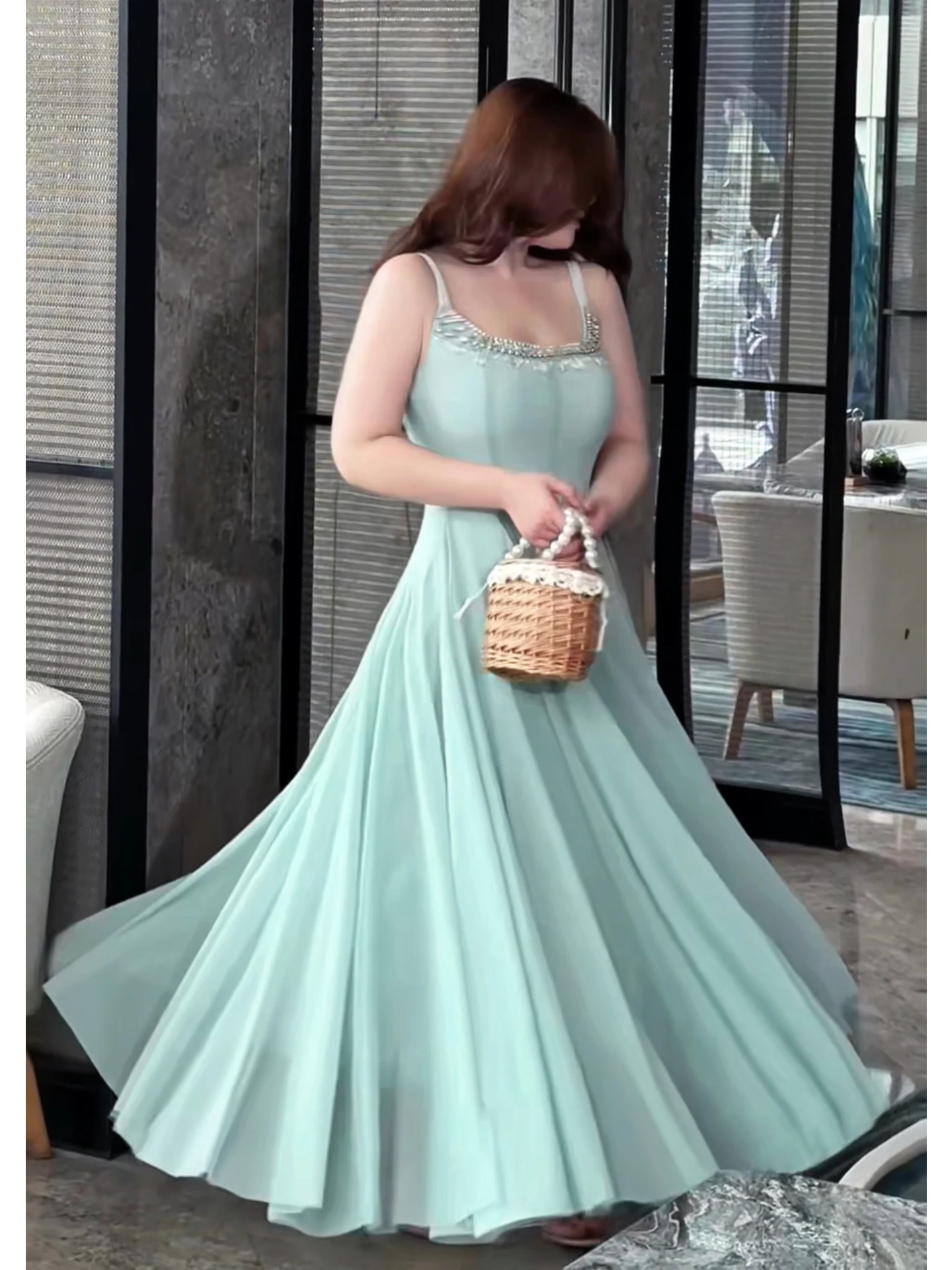 大きいサイズ 夏用 レディース ハイウエスト Aラインスカート ワンショルダー アイスブルー コーストビーチ バケーション メ ストラップドレス