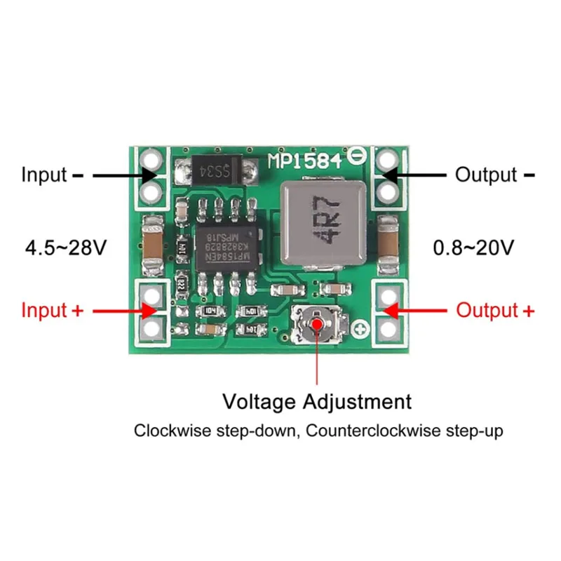 1PCS Ultra-Small Size DC-DC Step Down Power Supply Module MP1584EN 3A Adjustable Buck Converter for Arduin0 Replace LM2596