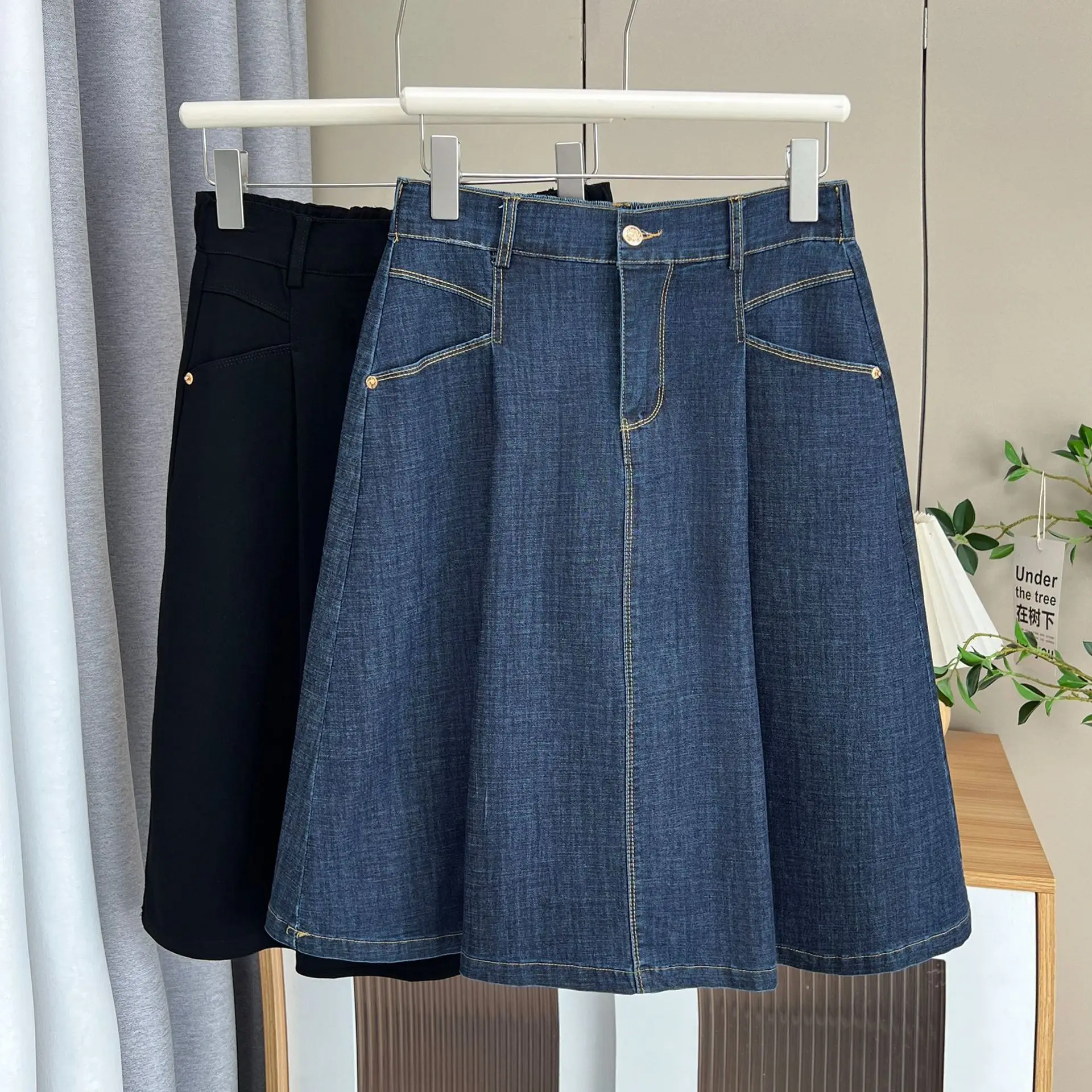 Nueva falda vaquera acampanada plegable informal y a la moda de verano 100KG falda de longitud media de talla grande para mujer 366