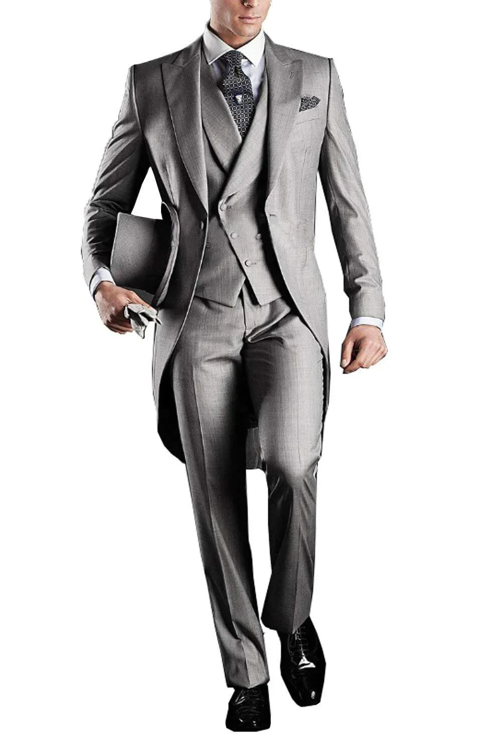 Men\'s Suits Formal Elegant Regular Fit 3 Piece Blazer Vest Pants Formal Peak Lapel One Button Prom Tuxedos Tail Coat Wedding