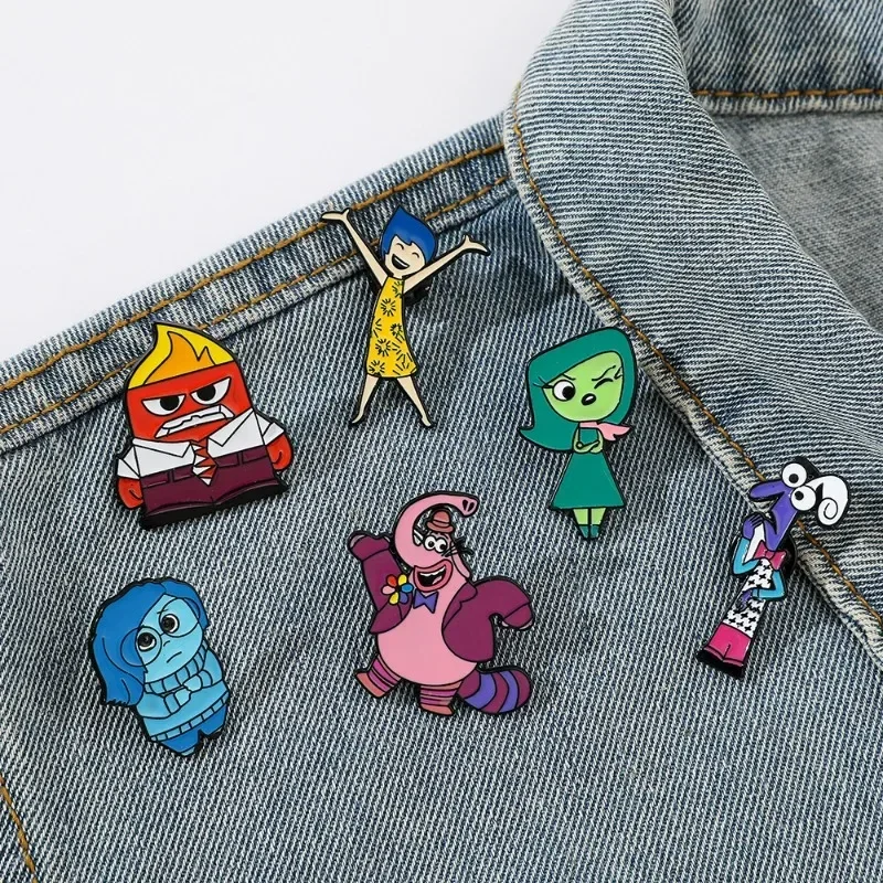 Disney Inside Out 2 Cartoon Brooch Cute Denim Jacket Lapel Pins Clothes Decoration Boys Punk Shirt Metal Badge Enamel Brooches