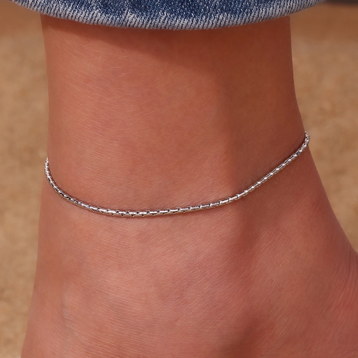 E.B.belle Summer Beach Accessories Foot Bracelet on the Leg Silver Color Stainless Steel Chain Anklets for Women Boho Jewelry