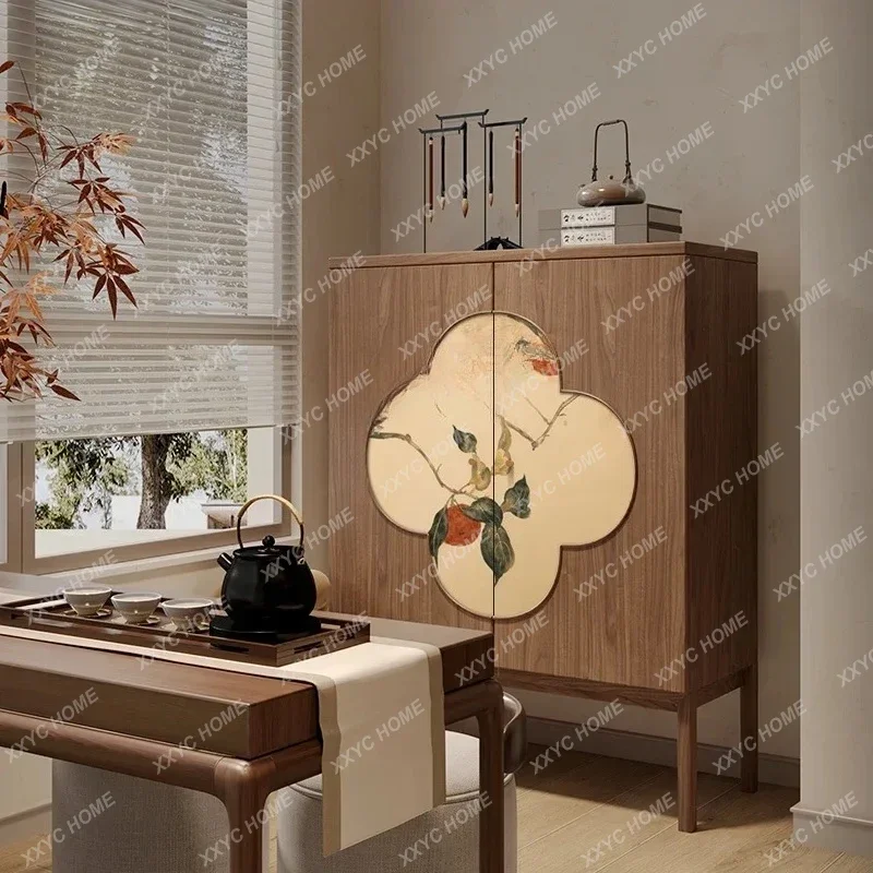 

Декоративное хранилище для гостиной в китайском стиле, вход для чайной комнаты, сундук из цельного дерева с цветком сливы