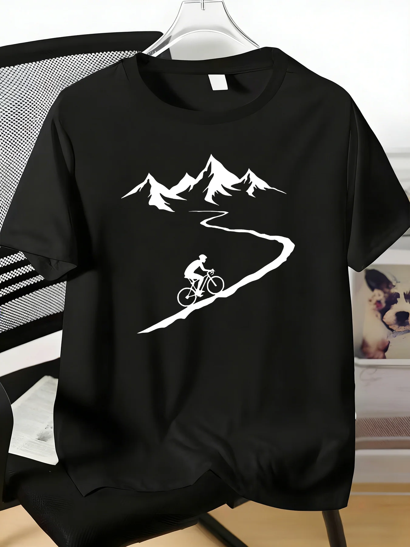 Mens Mountain Bike Rider Scenic Silhouette Tee Crew Neck Short Sleeve Outdoor Cycling Fan Light Summer Daily Casual Basic Top