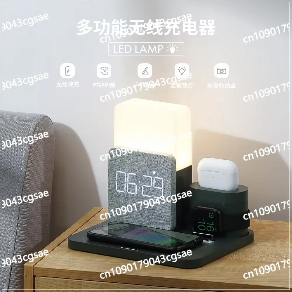 6-in-1 Wireless Charging, Bedroom Desk Lamp, Multi-function Charging, Alarm Clock, Bedside Ornament