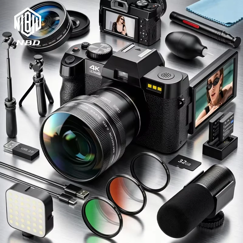 

Professional 4K & 48MP Digital Camera for Photography And Vlogging with Filter Kit Microphone App Control 3-Color Tripod Grip Ideal Birthday Gift for Students