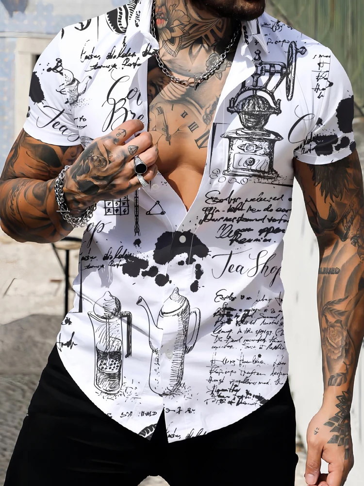 Camisa holgada informal versátil para hombre, camisa de manga corta Harajuku Popular de calle alta, Tops con estampado Digital 3d de letras, Verano