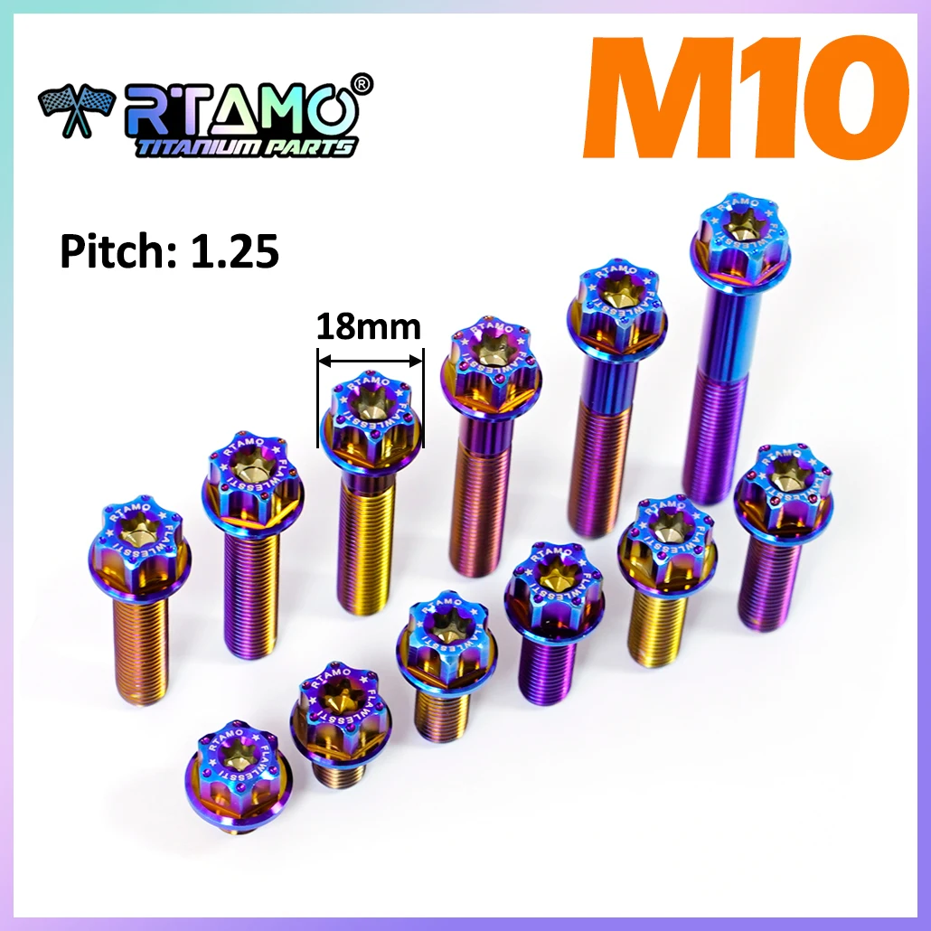 RTAMO Gr5 Titanium Bolt M10X23/25/27/30/35/40/45/50/55/60/70 1.25Pitch (OD=18) for Bicycle Motorcycle Modification
