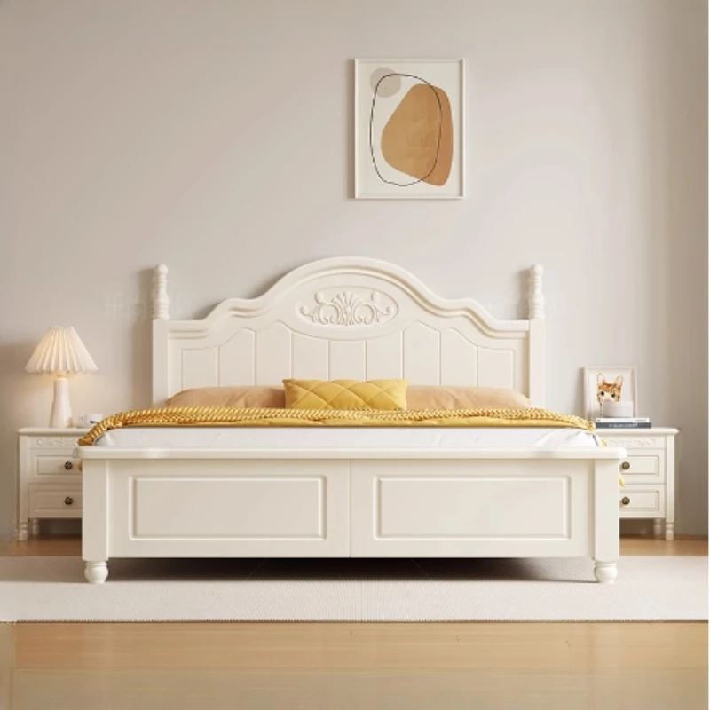 

Queen Frame Double Bed Luxury King Size Wooden American White Solid Wood Double Bed Queen Modern Cama De Casal Bedroom Furniture