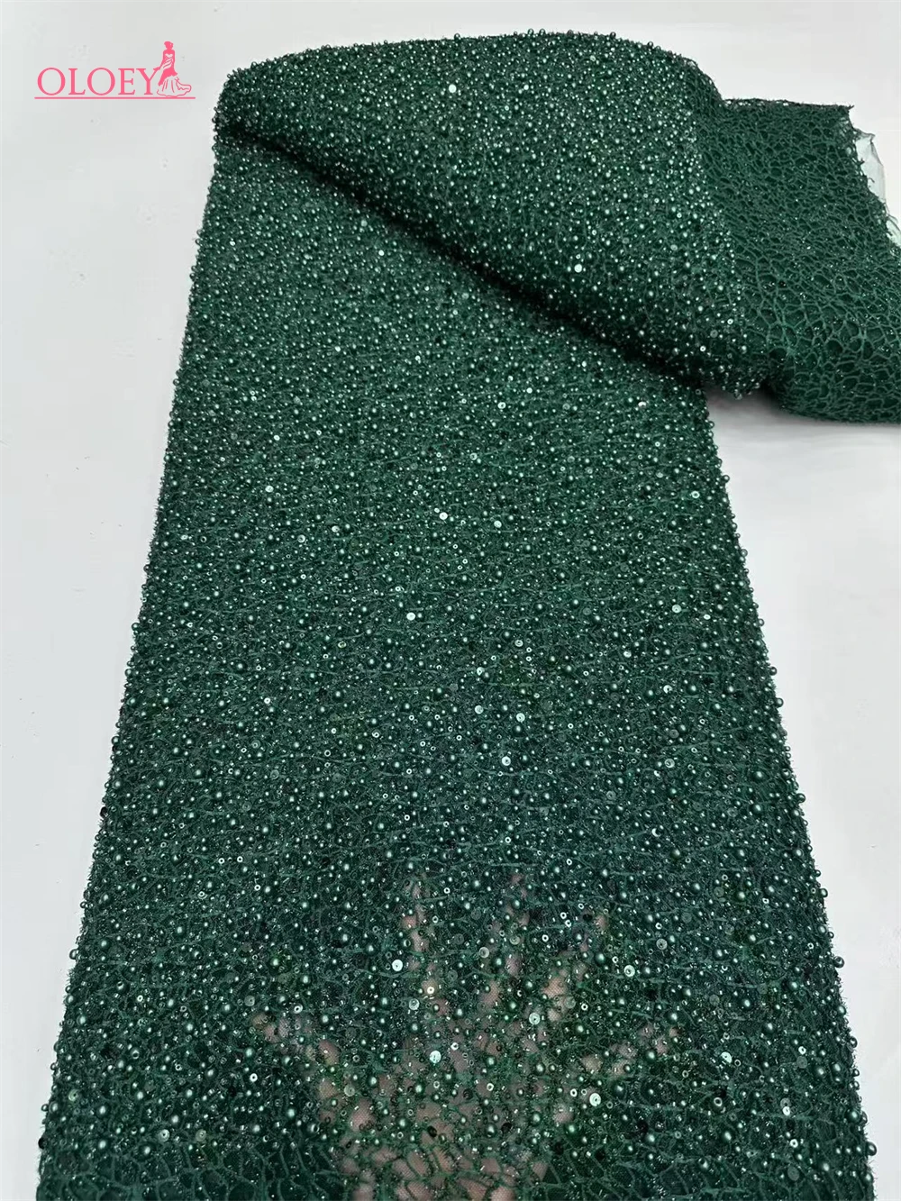 

2025 Fashion French Embroidery Beaded Lace Fabric African Nigerian With Sequins Lace Fabric For Wedding Dress