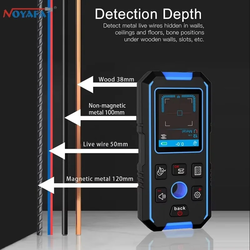 NF-518 Ponbos Professional Metal Detector LCD HD Digital AC Wood Stud Finder Undeground Wall Scanner Cable Wires Depth Tracker