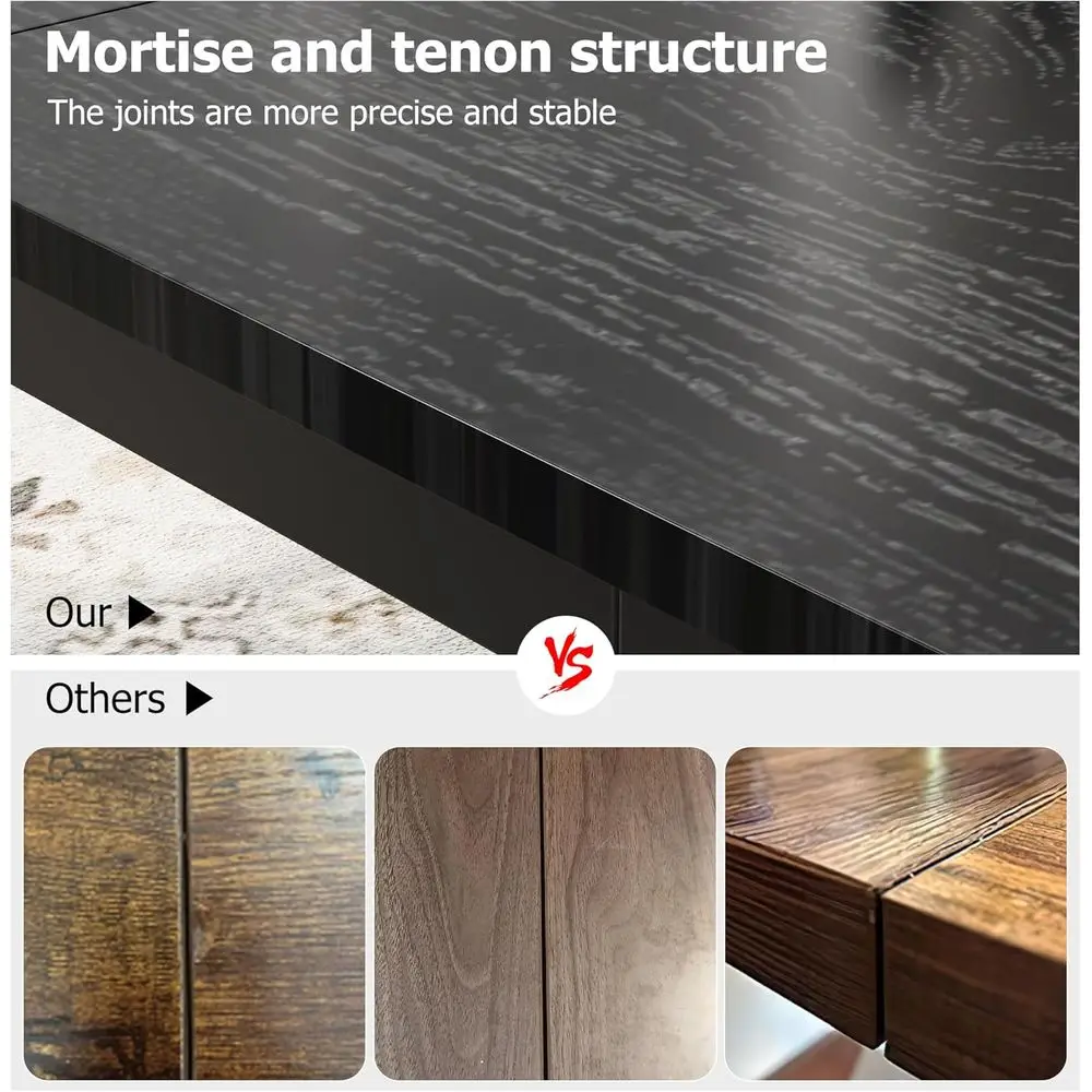 طاولة طعام مستطيلة كبيرة 79 بأرجل معدنية، زوايا مستديرة، مثالية للمطبخ، غرفة الطعام، غرفة المعيشة، أسود كلاسيكي #6