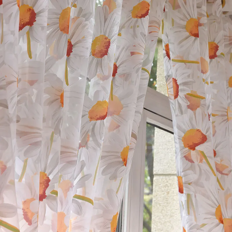 Modern Sun Floral Tulle Window Curtains for Living Room Bedroom Luxury Sheer Curtain For Kitchen Printed Voile Curtain Drapes