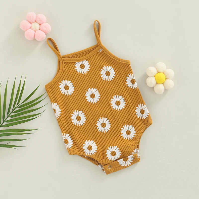 

Adorable Infant Sunsuit Floral Patterned Sleeveless Jumpsuit with Thin Straps Cute Outfit for Summer