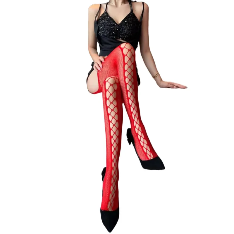 New Red Fishnet Stockings Garter Belt Christmas Sexy Suspender Pantyhose Lingerie Thigh High Sexy Tights For Women Plus Size 3xl