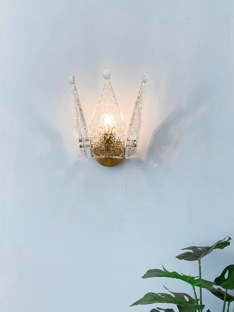 Italian French New Design Crown Glass Bedside Wall Lamp Creative Personality Light Luxury High Quality TV Background Wall Light