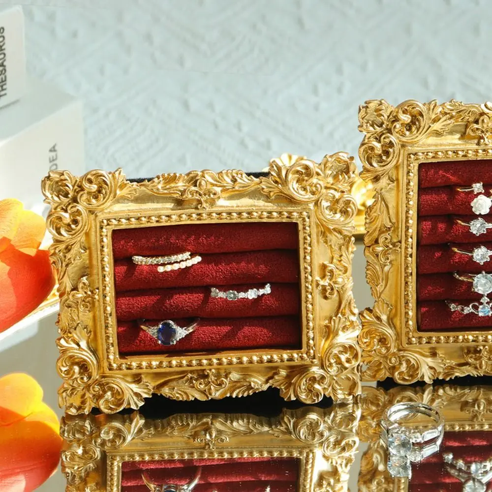 Vintage Goldring-Präsentationsständer, Samt-Organizer, Barock-Design, Wildleder-Ohrring-Tablett, Fotorahmen, exquisites Schmuck-Display-Regal – Detail 7