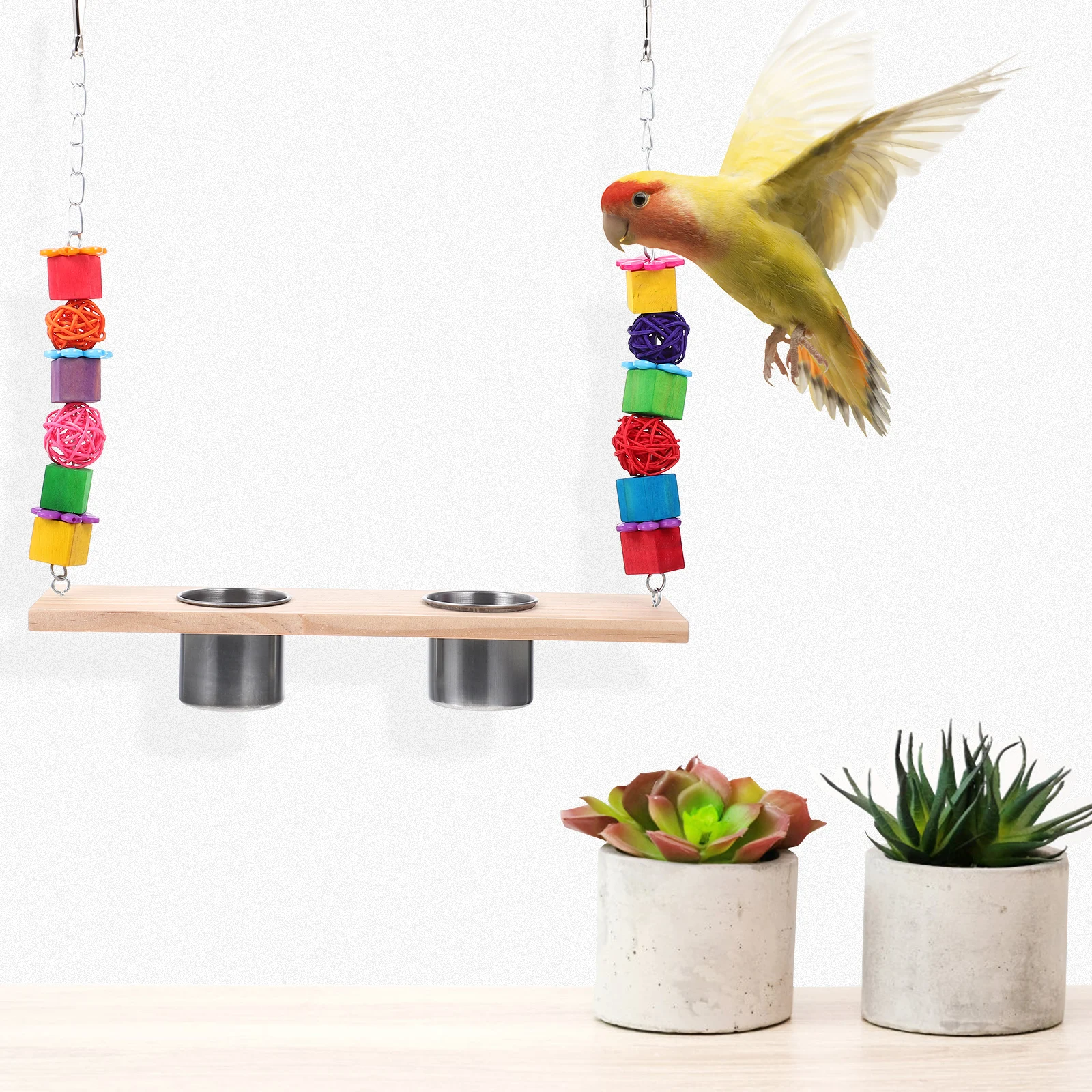 

Parrot Swing Toy Wooden St Small Cage Hanging Feeder Stainless Steel Bird Feed Striped Bass Perch Parrot Perch Toy