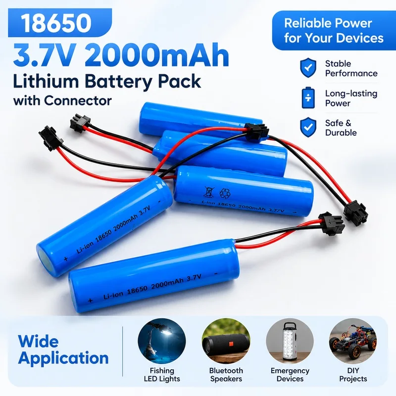 1/2/3/4/5/8/10pcs 18650-SM 3.7V 2000mAh Rechargeable Lithium Battery Pack for Fishing LED Light Bluetooth Speaker Emergency