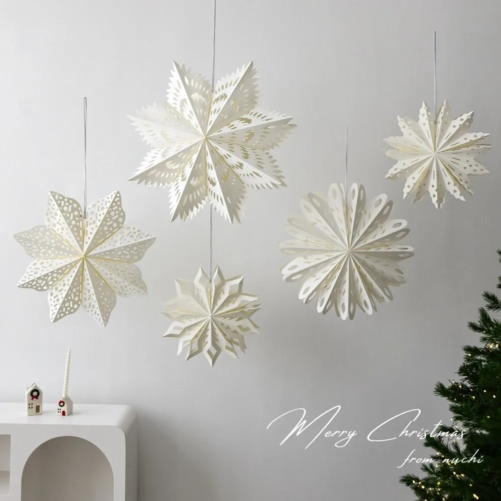 

White Christmas Snowflake Ornament 3D Hollow Out Handmade Hollow Star Decoration DIY Star Paper Lantern Christmas Festival