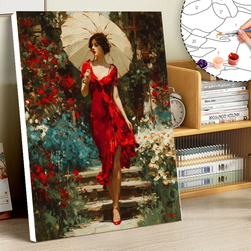 Картина по номерам "Элегантная женщина", оригинальные подарки, набор кистей