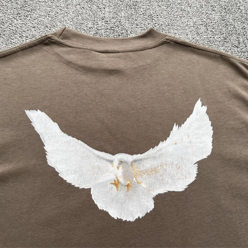 Kanye High Quality 100% Cotton White Pigeon Wash Vintage Loose Round Neck T-shirt